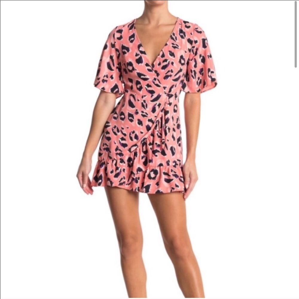 Topshop Blair Leopard Print Wrap Ruffle Mini Dress - Picture 1 of 10